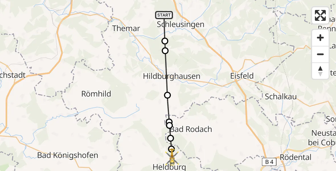 Flugroute Rettungshubschrauber Schleusingen - Heldburg, 12 April 2026, 13:21