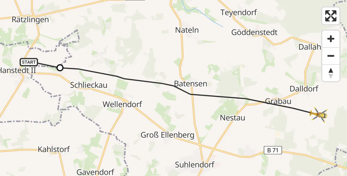 Flugroute Rettungshubschrauber Uelzen - Suhlendorf, 12 April 2026, 13:31