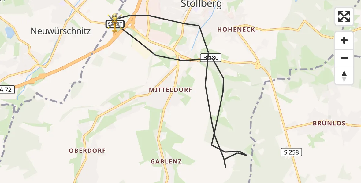 Flugroute Rettungshubschrauber Stollberg/Erzgeb. - Stollberg/Erzgeb., 12 April 2026, 13:32