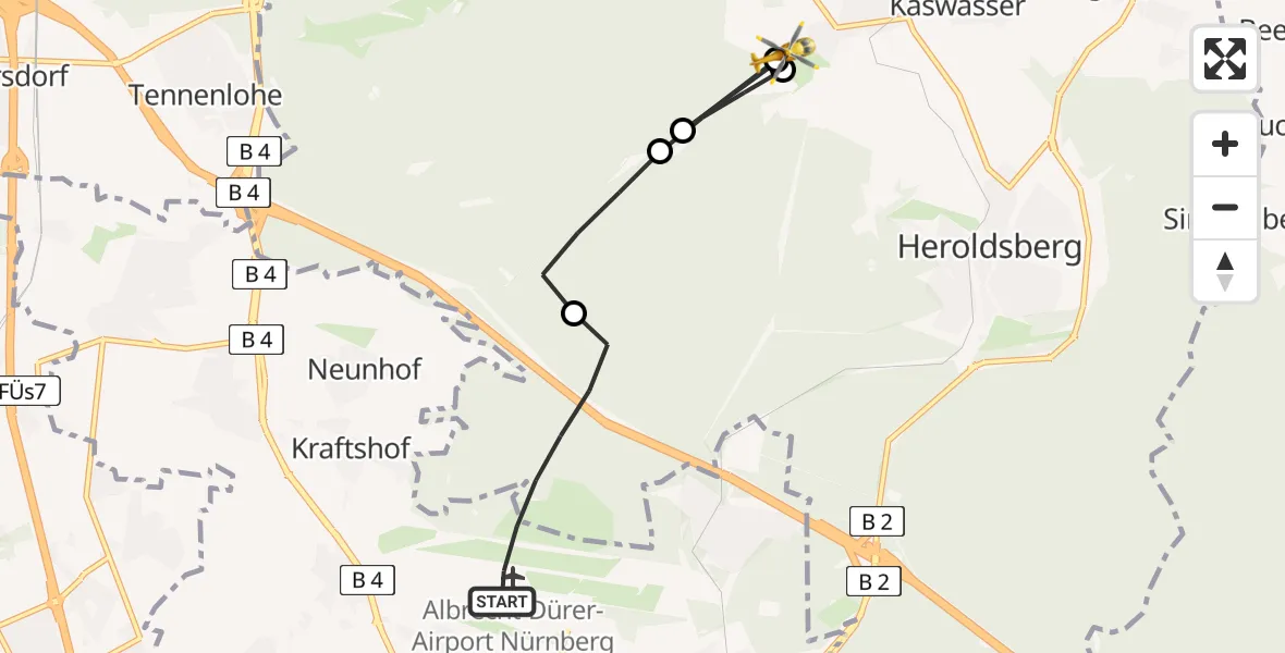 Flugroute Rettungshubschrauber Flughafen Nuremberg - Kalchreuth, 12 April 2026, 13:35