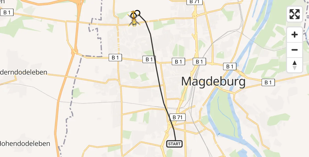 Flugroute Rettungshubschrauber Magdeburg - Magdeburg Hospital, 12 April 2026, 13:37