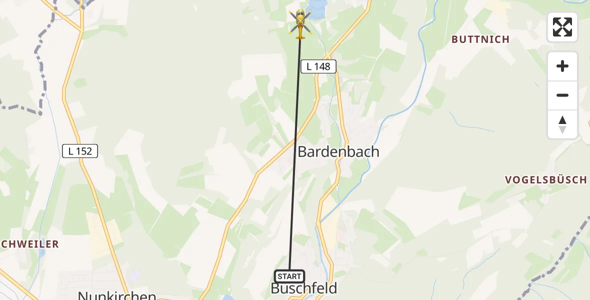 Flugroute Rettungshubschrauber Wadern - Wadern, 12 April 2026, 13:37