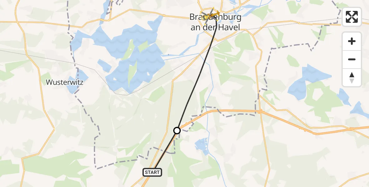 Flugroute Rettungshubschrauber Wenzlow - Brandenburg an der Havel, 12 April 2026, 13:40