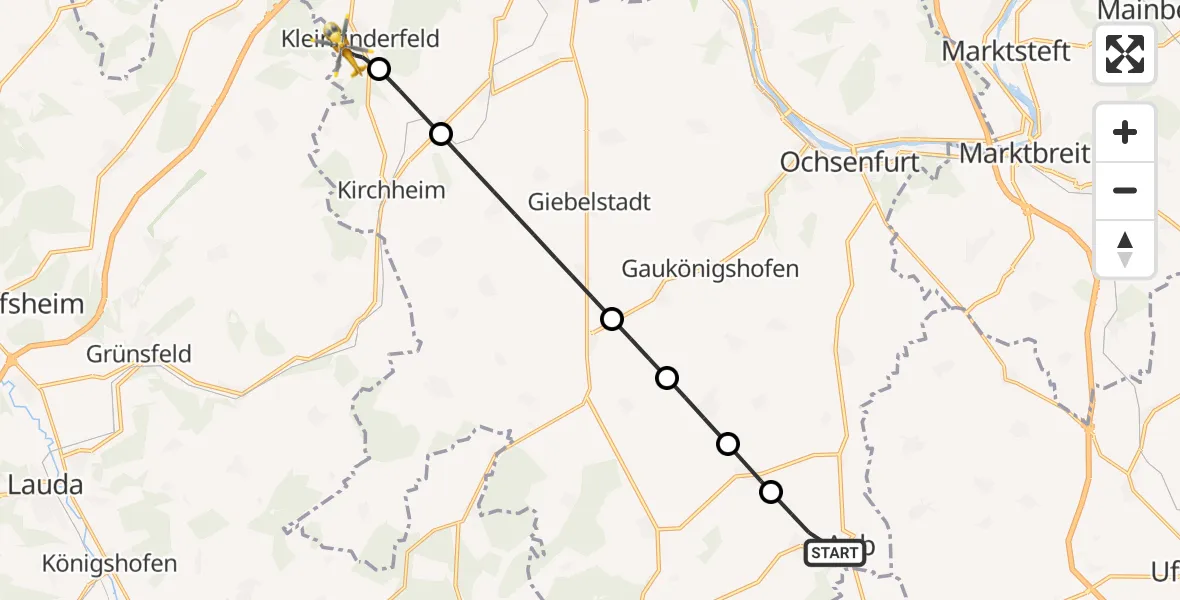 Flugroute Rettungshubschrauber Aub - Kleinrinderfeld, 12 April 2026, 13:45