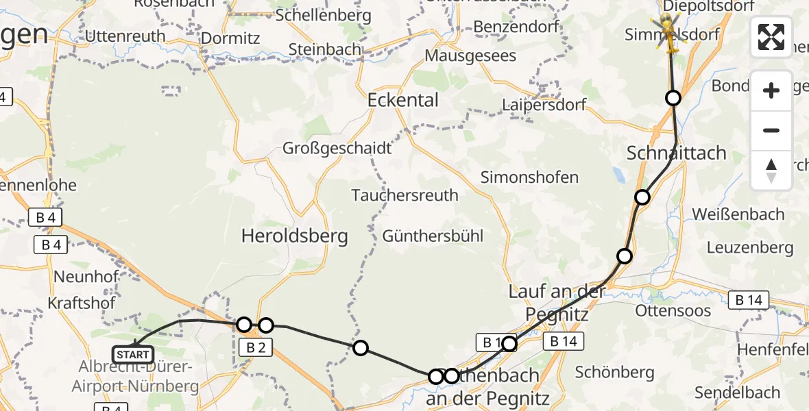 Flugroute Ambulanzhubschrauber Flughafen Nuremberg - Simmelsdorf, 12 April 2026, 13:57