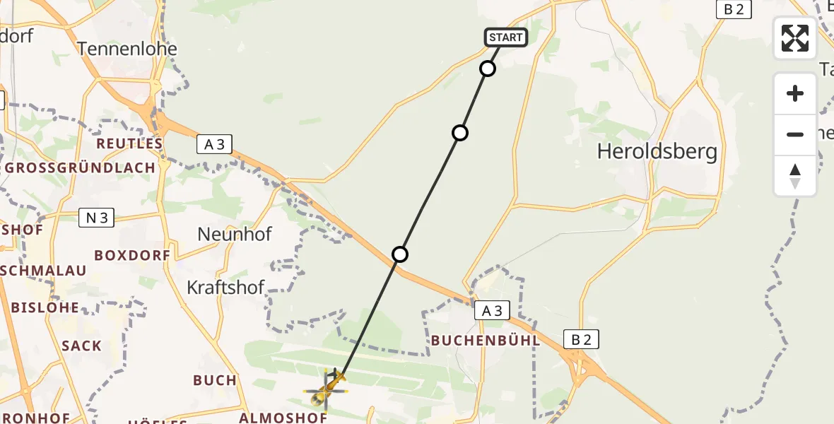 Flugroute Rettungshubschrauber Kalchreuth - Flughafen Nuremberg, 12 April 2026, 14:00