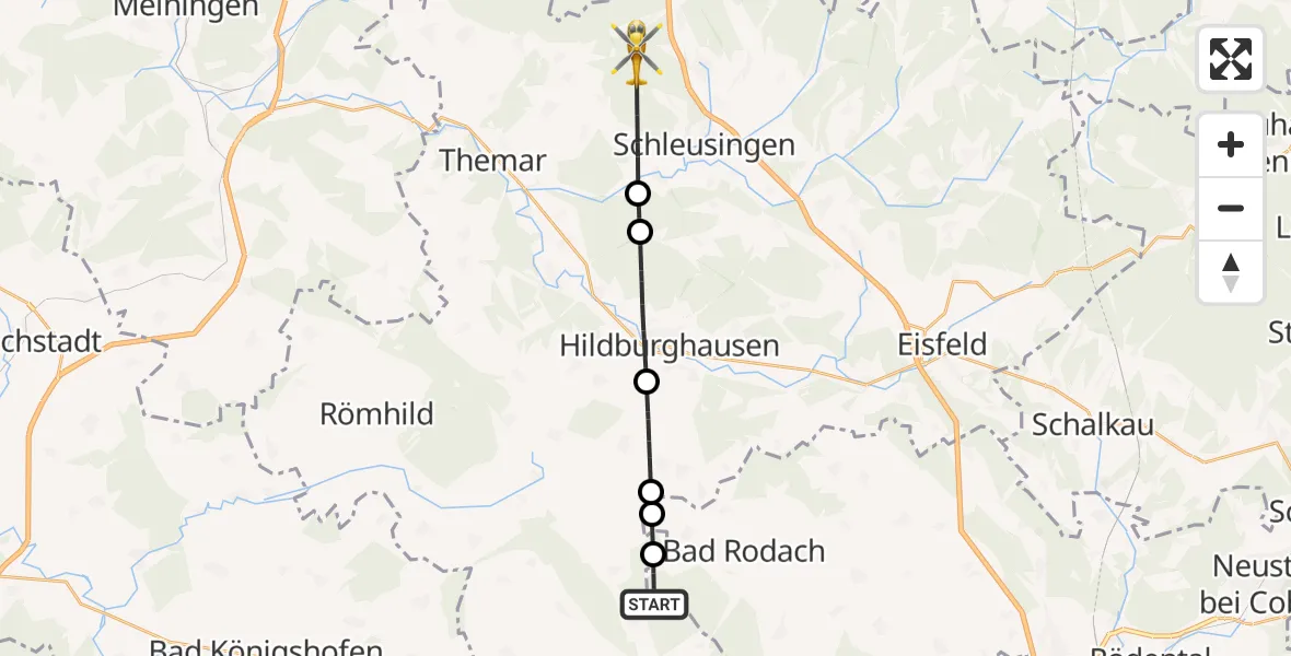 Flugroute Rettungshubschrauber Bad Rodach - Schleusingen, 12 April 2026, 14:00