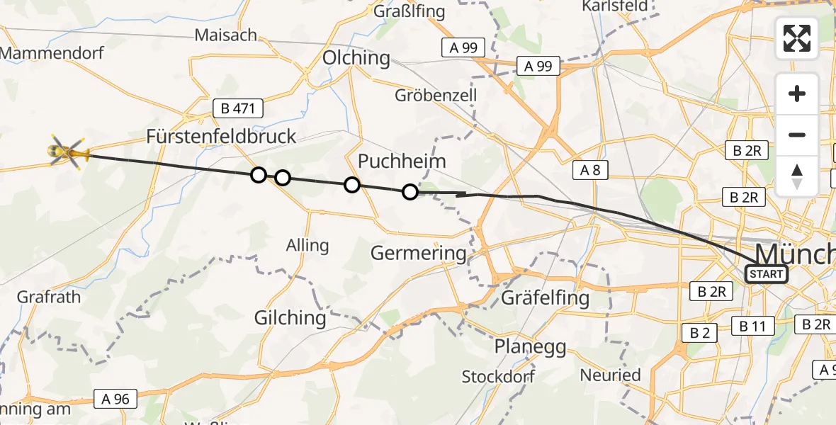 Flugroute Ambulanzhubschrauber München - Landsberied, 12 April 2026, 14:02