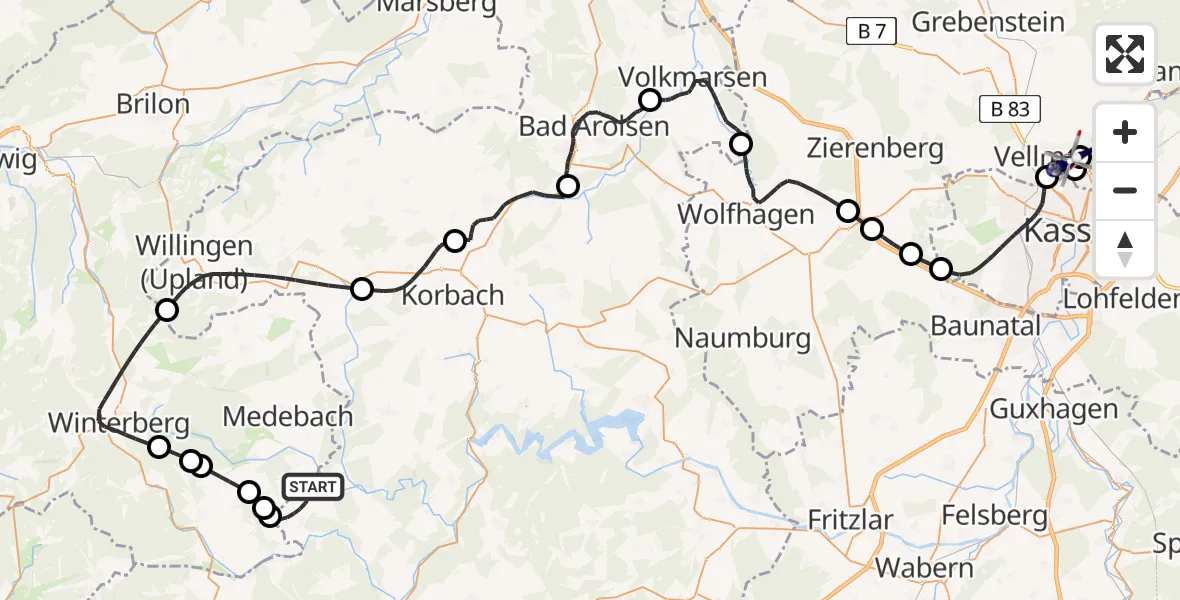 Flugroute Polizeihubschrauber Lichtenfels - Fuldatal Bundespolizei Hubschrauberlandeplatz, 12 April 2026, 14:03