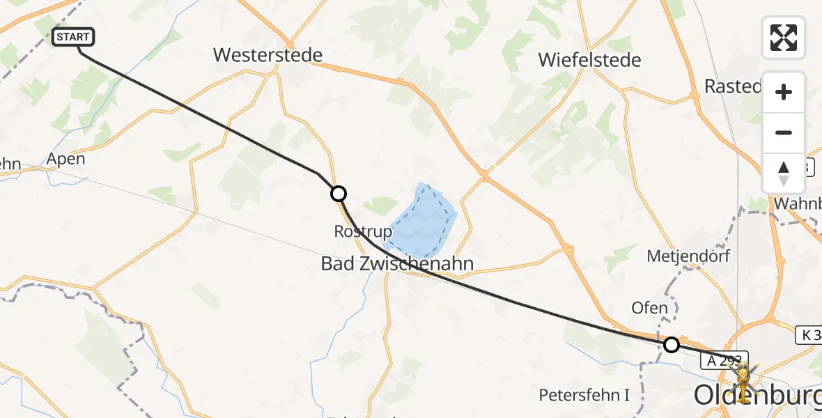 Flugroute Rettungshubschrauber Westerstede - Oldenburg (Oldb), 12 April 2026, 14:05