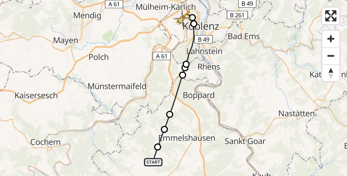 Flugroute Rettungshubschrauber Beltheim - Koblenz, 12 April 2026, 14:07