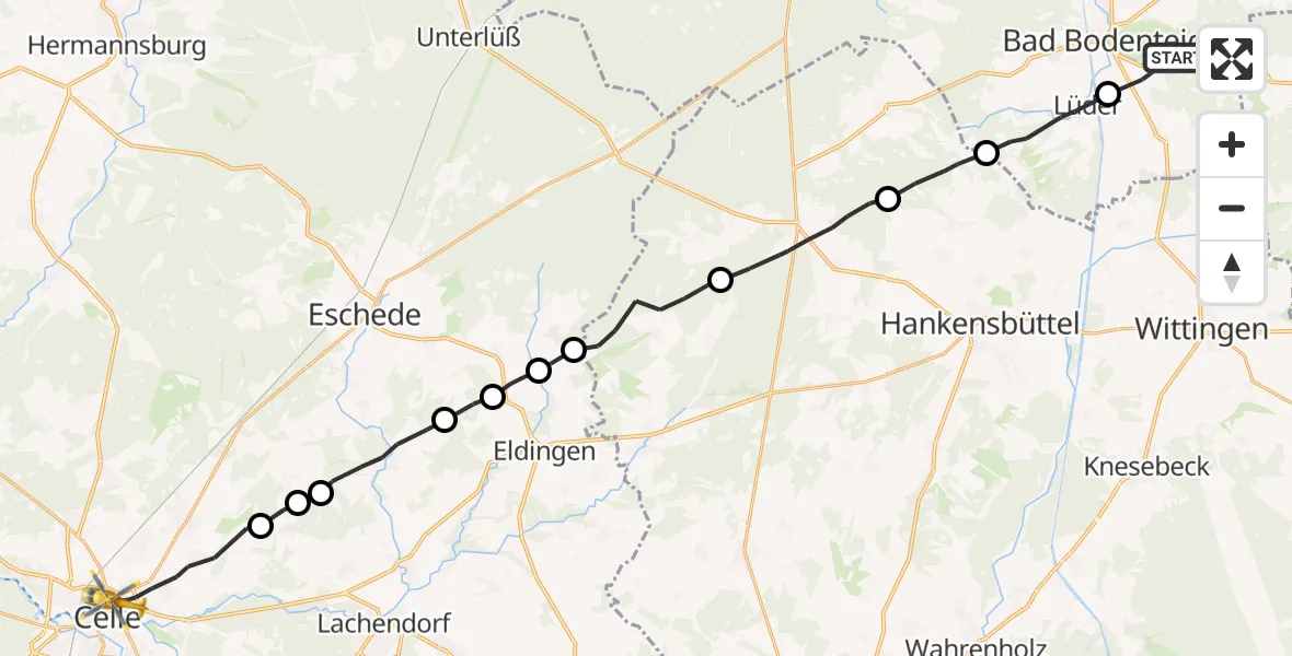 Flugroute Rettungshubschrauber Bad Bodenteich - Celle, 12 April 2026, 14:10