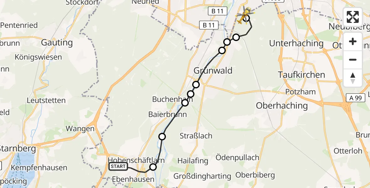 Flugroute Rettungshubschrauber Schäftlarn - ADAC Air Rescue Center Hubschrauberlandeplatz (Christoph 1), 12 April 2026, 14:12