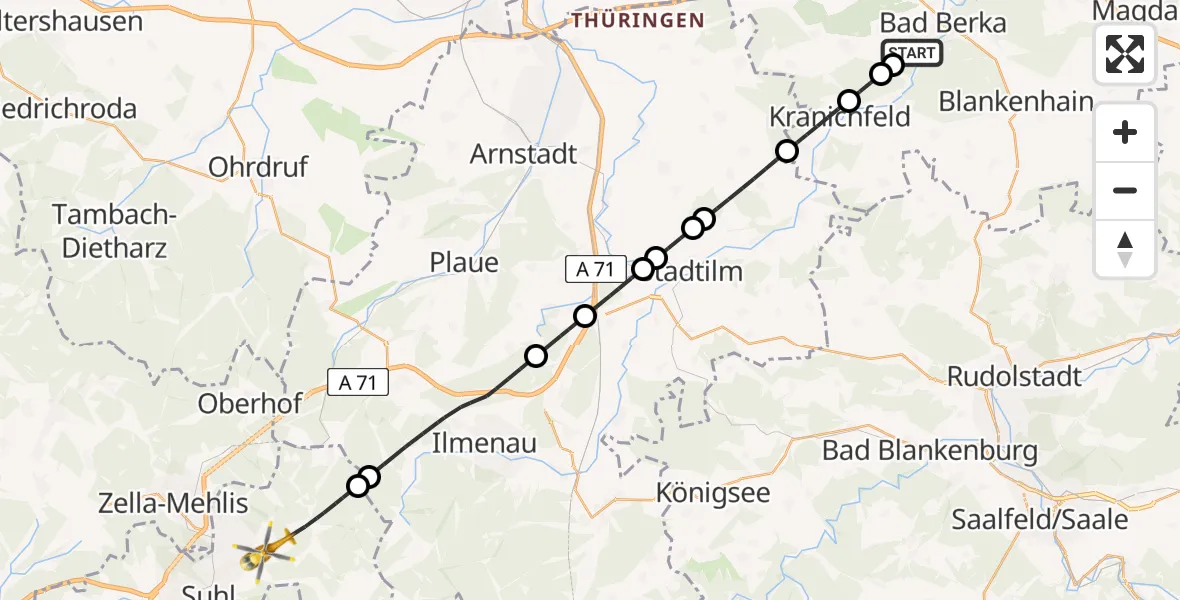 Flugroute Ambulanzhubschrauber Bad Berka - Suhl, 12 April 2026, 14:13