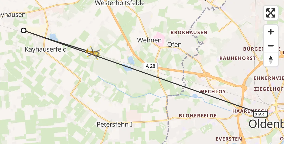 Flugroute Rettungshubschrauber Oldenburg (Oldb) - Bad Zwischenahn, 12 April 2026, 14:16