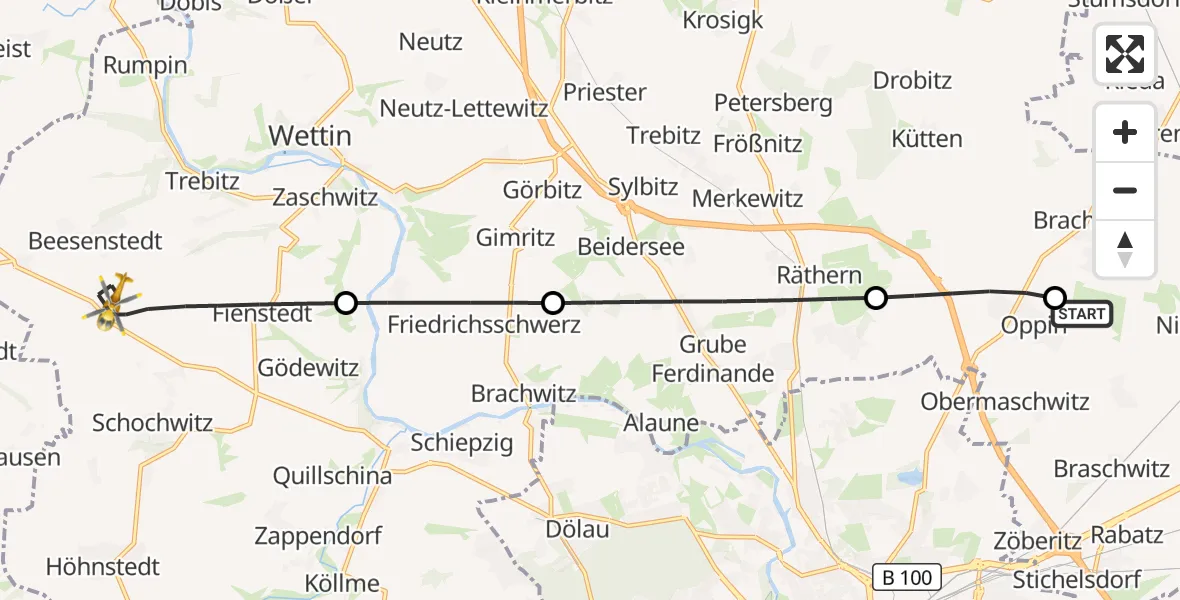 Flugroute Ambulanzhubschrauber Halle-Oppin Flugplatz - Salzatal, 12 April 2026, 14:31
