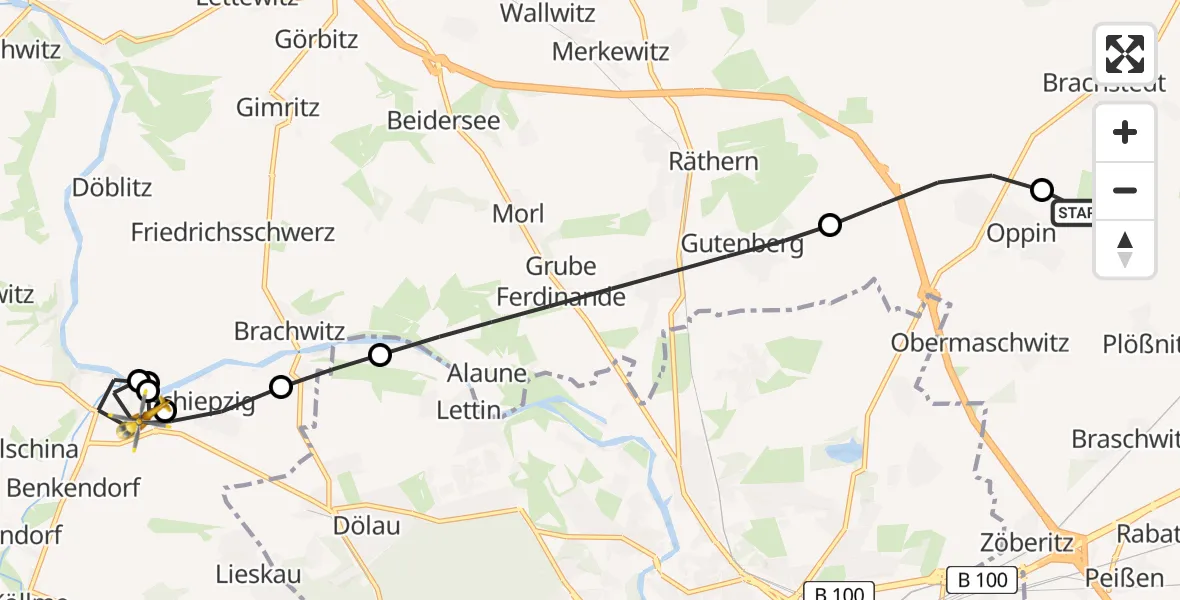Flugroute Rettungshubschrauber Halle-Oppin Flugplatz - Salzatal, 12 April 2026, 14:35
