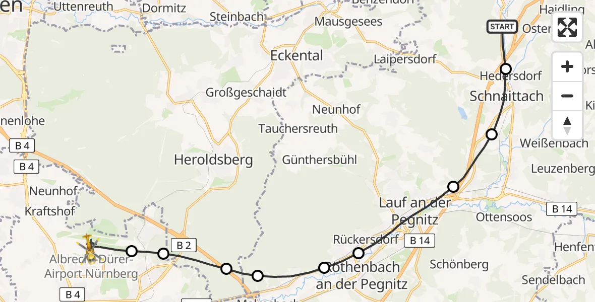 Flugroute Ambulanzhubschrauber Simmelsdorf - Flughafen Nuremberg, 12 April 2026, 14:42