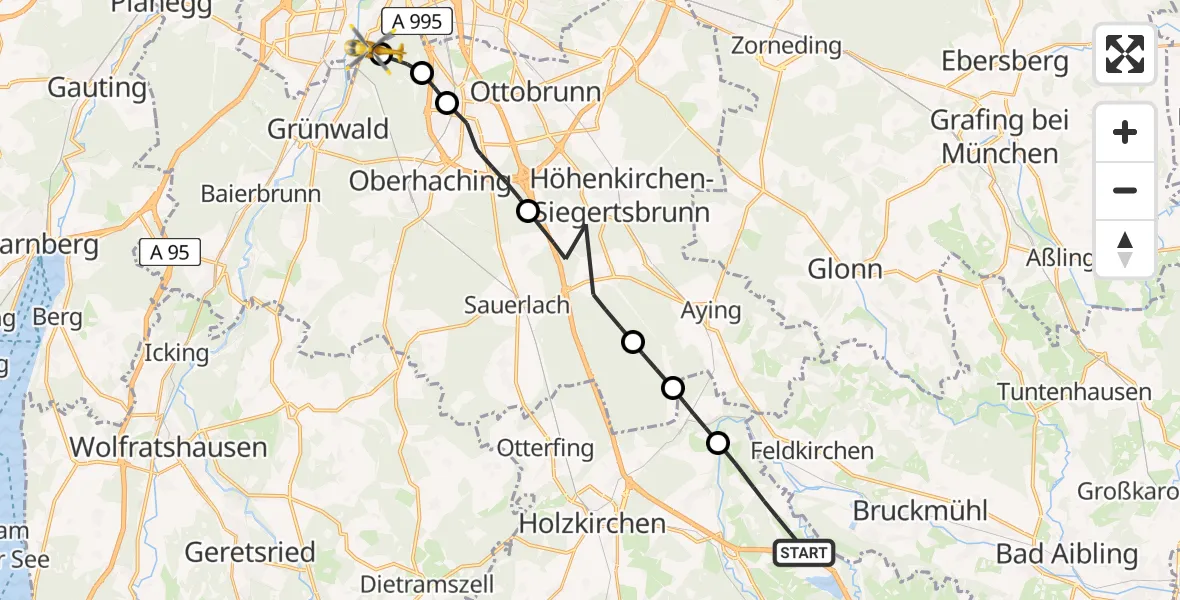 Flugroute Rettungshubschrauber Weyarn - ADAC Air Rescue Center Hubschrauberlandeplatz (Christoph 1), 12 April 2026, 14:52