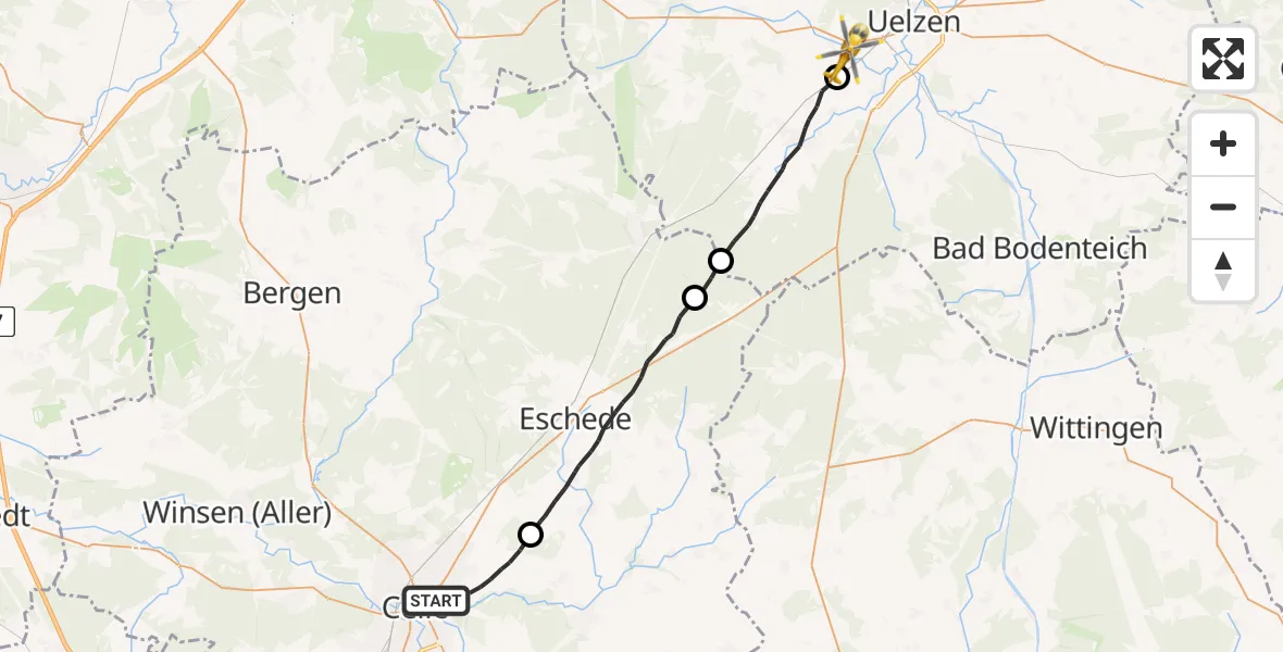 Flugroute Rettungshubschrauber Celle - Uelzen, 12 April 2026, 14:53