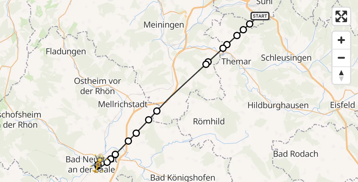 Flugroute Ambulanzhubschrauber Suhl - Bad Neustadt an der Saale Hospital, 12 April 2026, 14:56