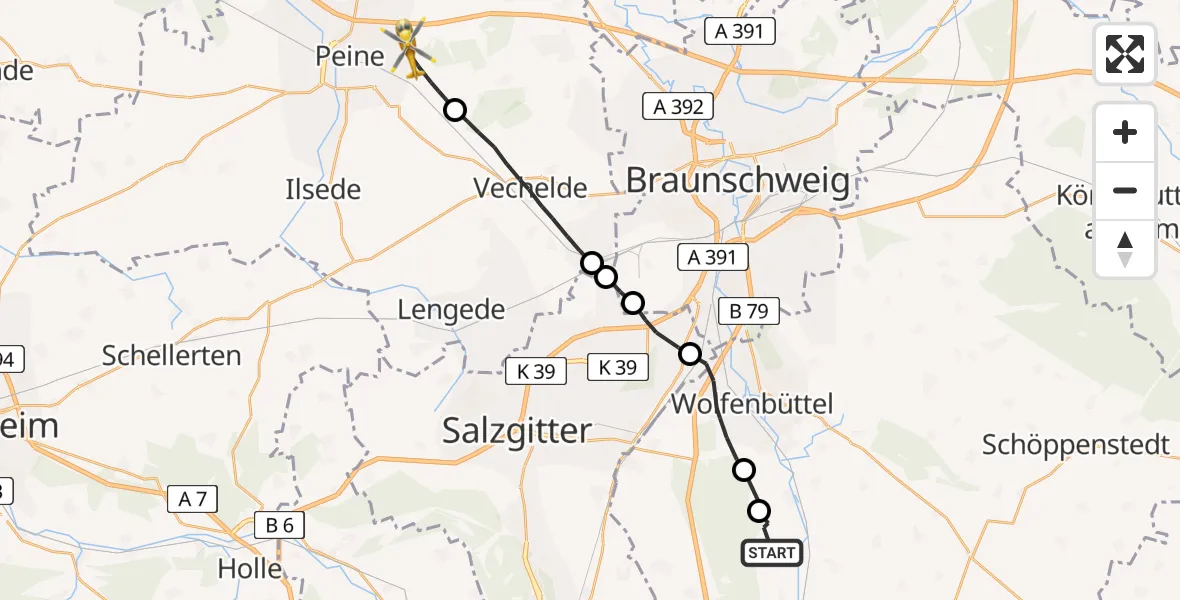 Flugroute Rettungshubschrauber Dorstadt - Peine, 12 April 2026, 14:57