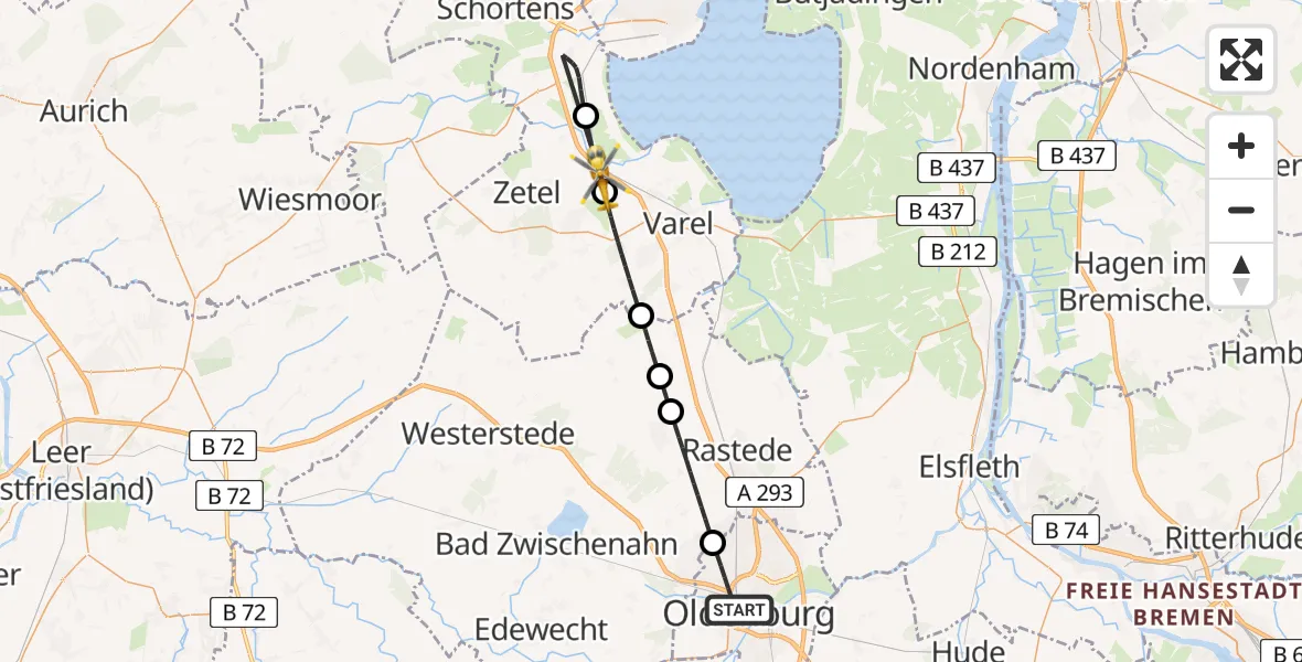 Flugroute Rettungshubschrauber Oldenburg (Oldb) - Bockhorn, 12 April 2026, 14:59