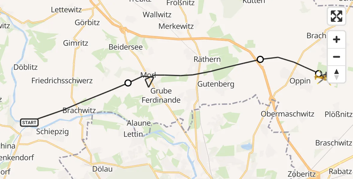 Flugroute Rettungshubschrauber Wettin-Löbejün - Halle-Oppin Flugplatz, 12 April 2026, 15:10