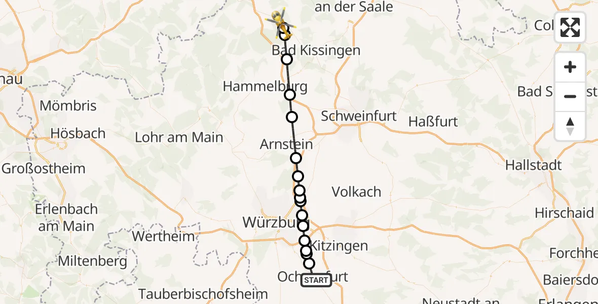 Flugroute Rettungshubschrauber Ochsenfurt - Burkardroth, 12 April 2026, 15:26