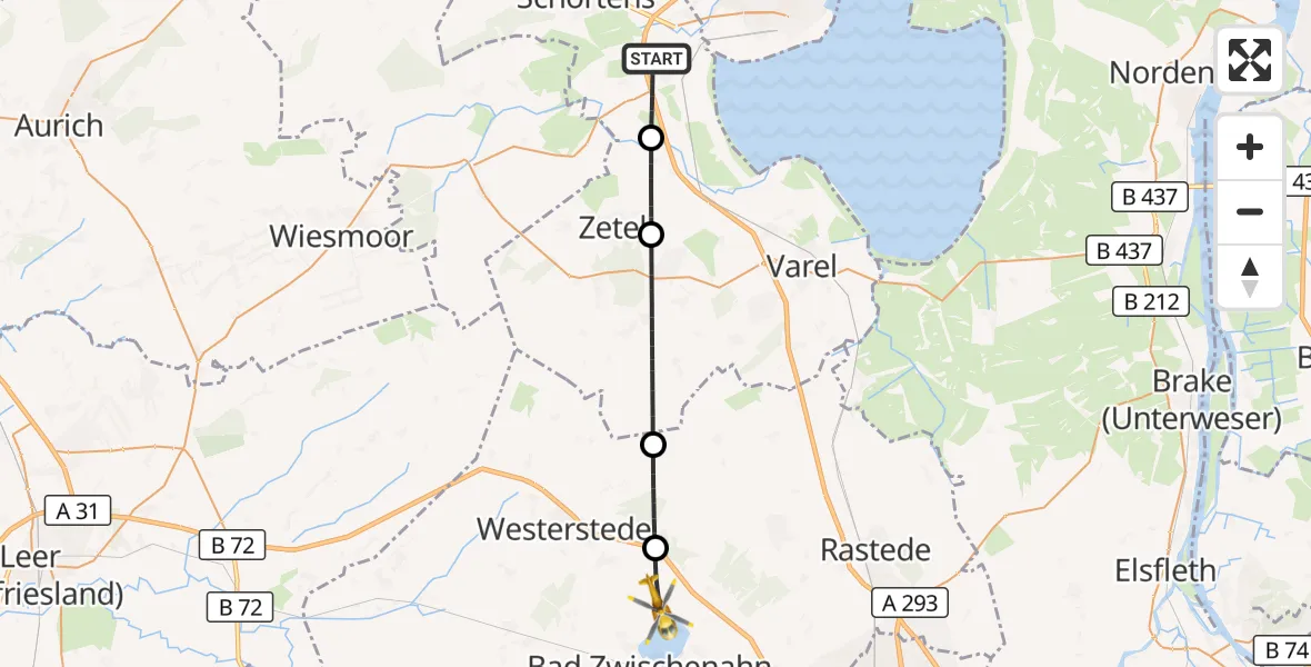 Flugroute Rettungshubschrauber Sande - Bad Zwischenahn, 12 April 2026, 15:27