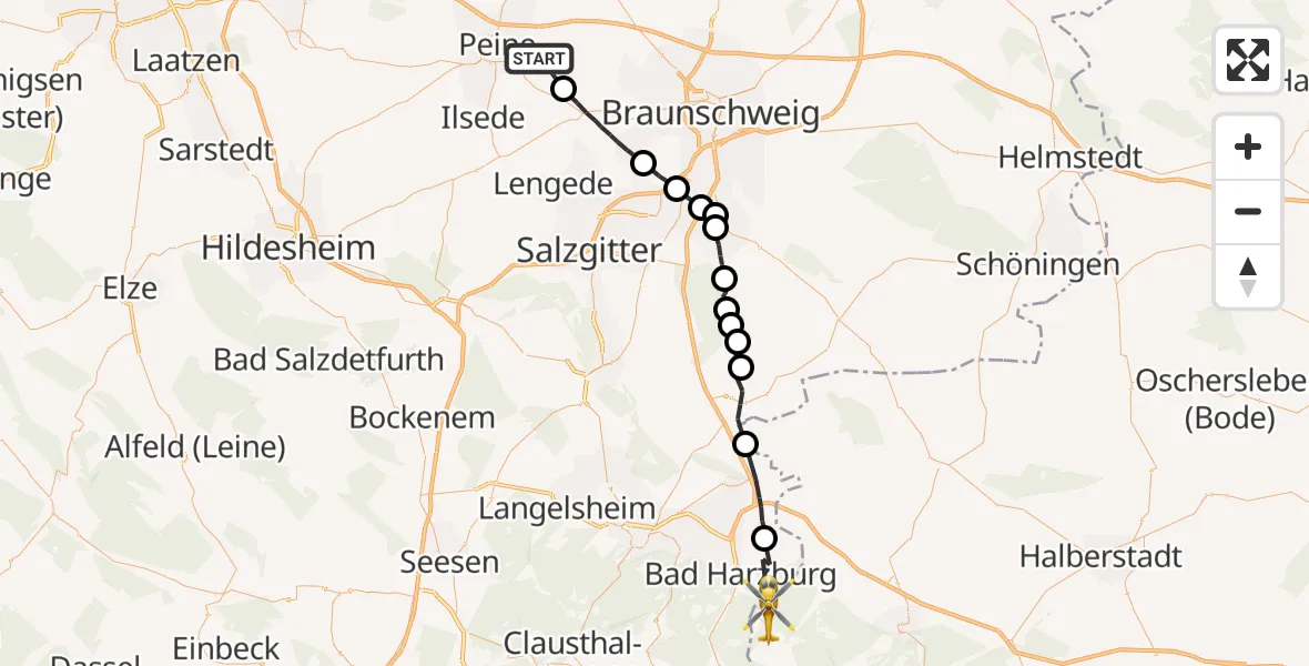 Routekaart van de vlucht: Rettungshubschrauber nach Ilsenburg (Harz), Spörenwagen