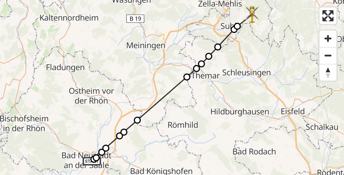 Flugroute Ambulanzhubschrauber Bad Neustadt an der Saale Hospital - Suhl, 12 April 2026, 15:33