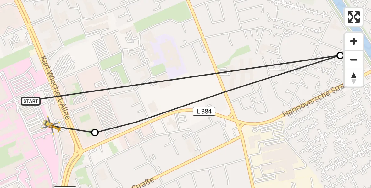 Flugroute Rettungshubschrauber Hannover Luftrettung Hubschrauberlandeplatz (Christoph 4) - Hannover Luftrettung Hubschrauberlandeplatz (Christoph 4), 12 April 2026, 15:51