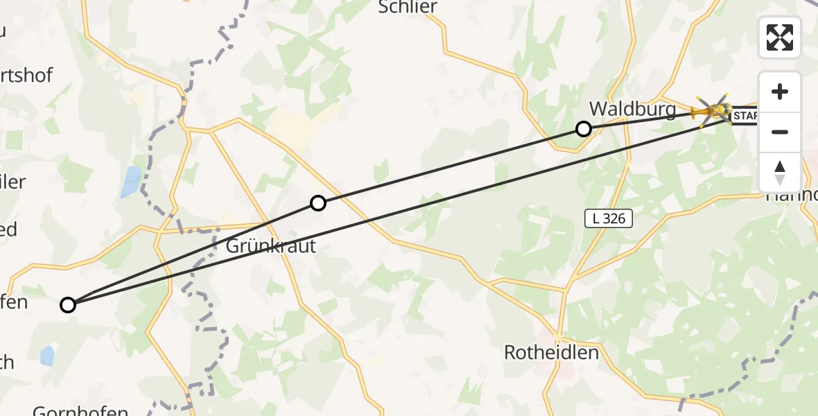 Flugroute Rettungshubschrauber Waldburg - Waldburg, 12 April 2026, 16:03