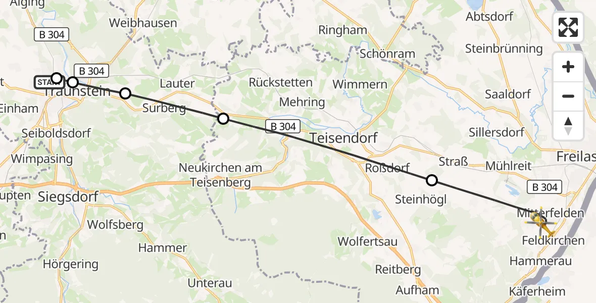 Flugroute Rettungshubschrauber Traunstein Hospital - Ainring, 12 April 2026, 16:04