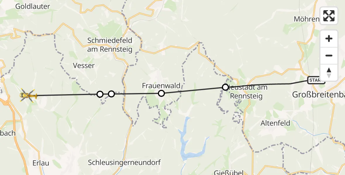 Flugroute Rettungshubschrauber Großbreitenbach - Schleusingen, 12 April 2026, 16:04
