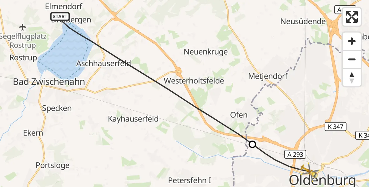 Flugroute Rettungshubschrauber Bad Zwischenahn - Oldenburg (Oldb), 12 April 2026, 16:16