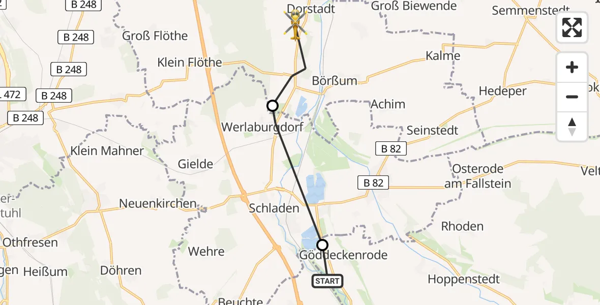 Flugroute Rettungshubschrauber Osterwieck - Dorstadt, 12 April 2026, 16:22