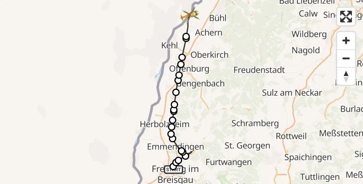 Flugroute Rettungshubschrauber Freiburg im Breisgau Flugplatz - Rheinau, 12 April 2026, 16:23