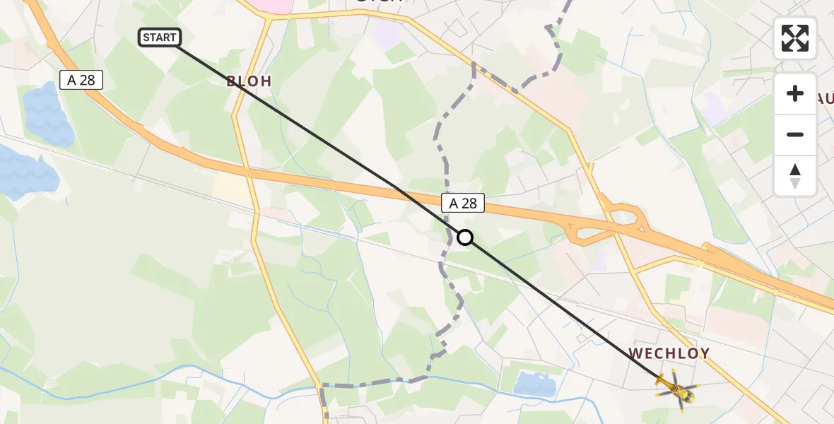 Flugroute Rettungshubschrauber Bad Zwischenahn - Oldenburg (Oldb), 12 April 2026, 16:24