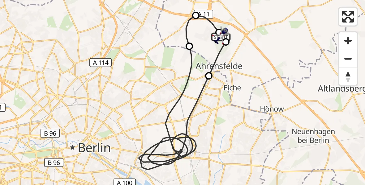 Flugroute Polizeihubschrauber Ahrensfelde Hubschrauberlandeplatz - Ahrensfelde Hubschrauberlandeplatz, 12 April 2026, 16:27
