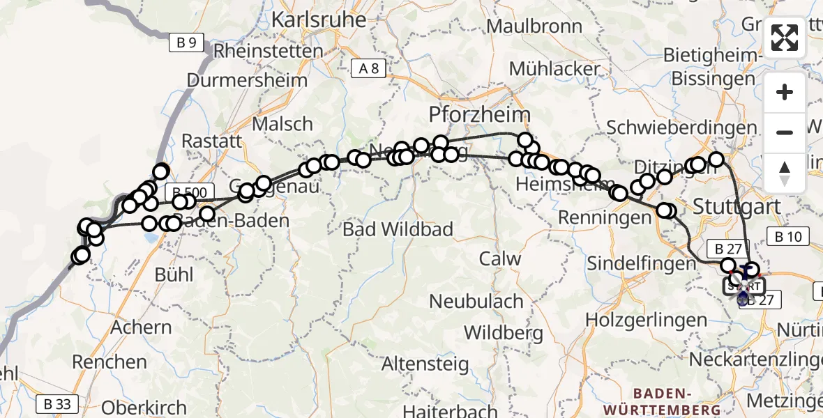 Flugroute Polizeihubschrauber Flughafen Stuttgart - Flughafen Stuttgart, 12 April 2026, 16:28