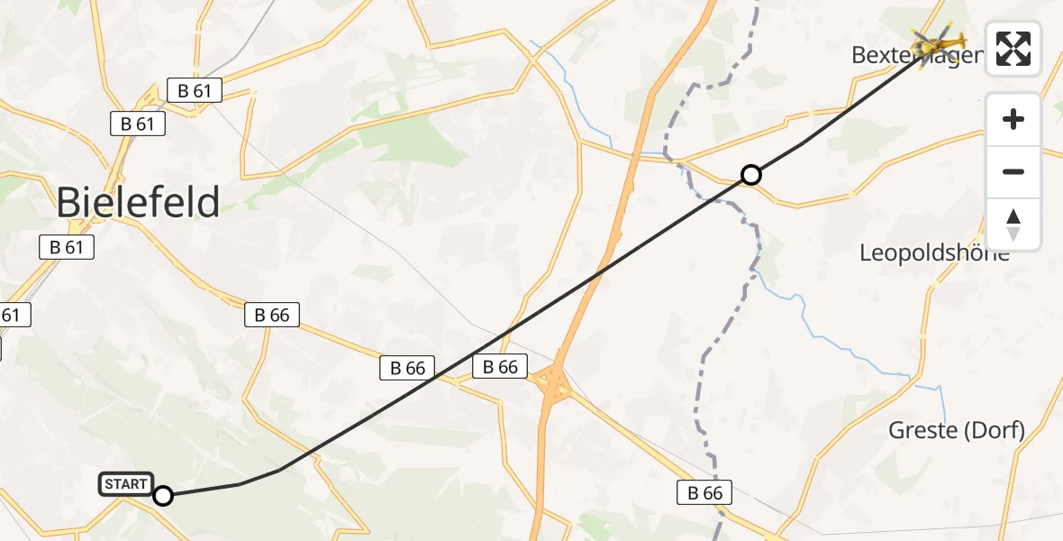 Flugroute Rettungshubschrauber Luftrettungszentrum Bielefeld - Leopoldshöhe, 12 April 2026, 16:33