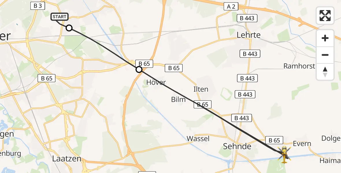 Flugroute Rettungshubschrauber Hannover Luftrettung Hubschrauberlandeplatz (Christoph 4) - Sehnde, 12 April 2026, 16:40