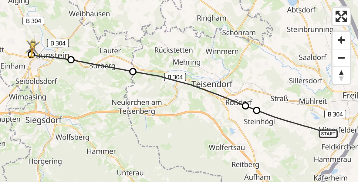 Flugroute Rettungshubschrauber Ainring - Traunstein Hospital, 12 April 2026, 16:40