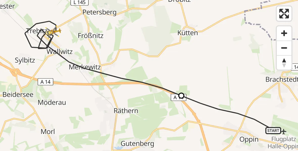 Flugroute Rettungshubschrauber Landsberg - Petersberg, 12 April 2026, 16:53