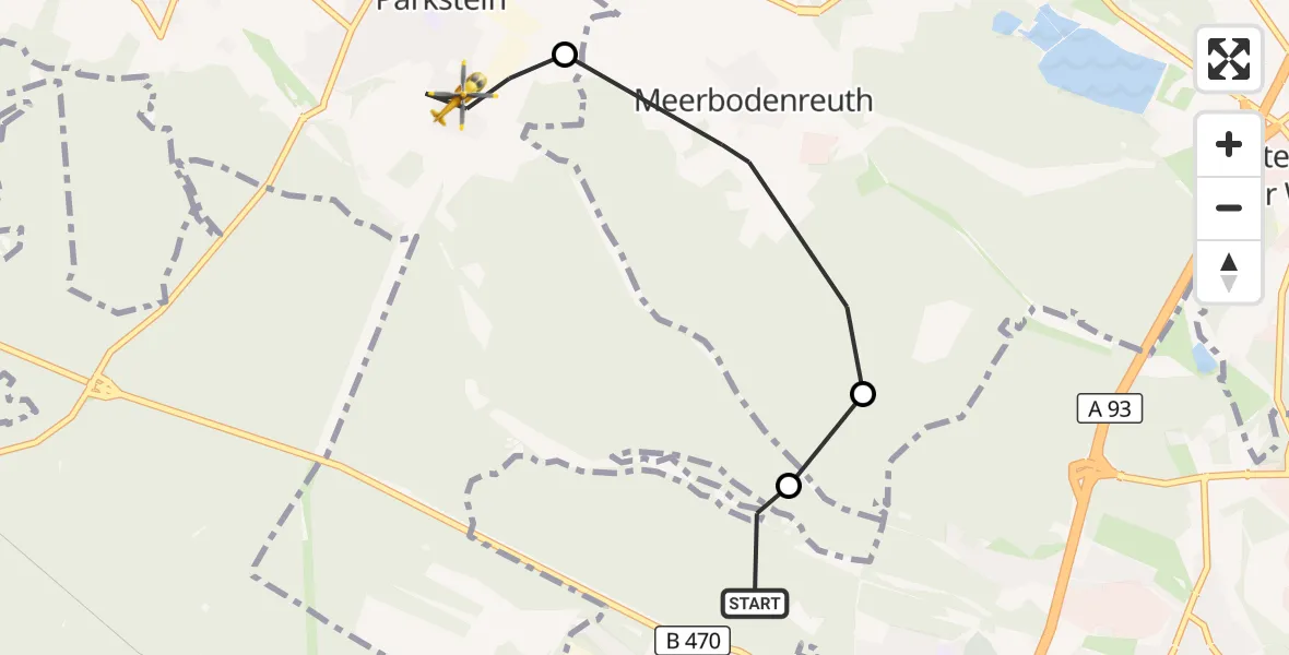 Flugroute Rettungshubschrauber Weiden i.d.OPf. - Parkstein, 12 April 2026, 16:58