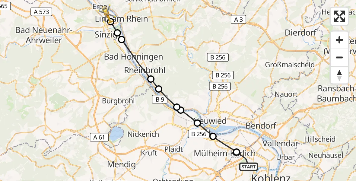 Flugroute Rettungshubschrauber Koblenz - Remagen, 12 April 2026, 17:00