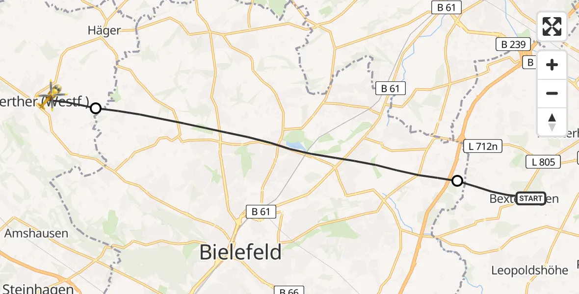 Flugroute Rettungshubschrauber Leopoldshöhe - Werther (Westf.), 12 April 2026, 17:01
