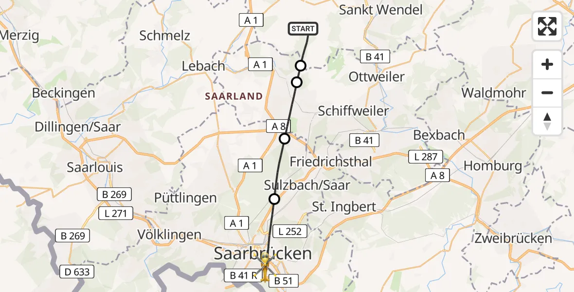 Flugroute Rettungshubschrauber Marpingen - Saarbrücken, 12 April 2026, 17:02
